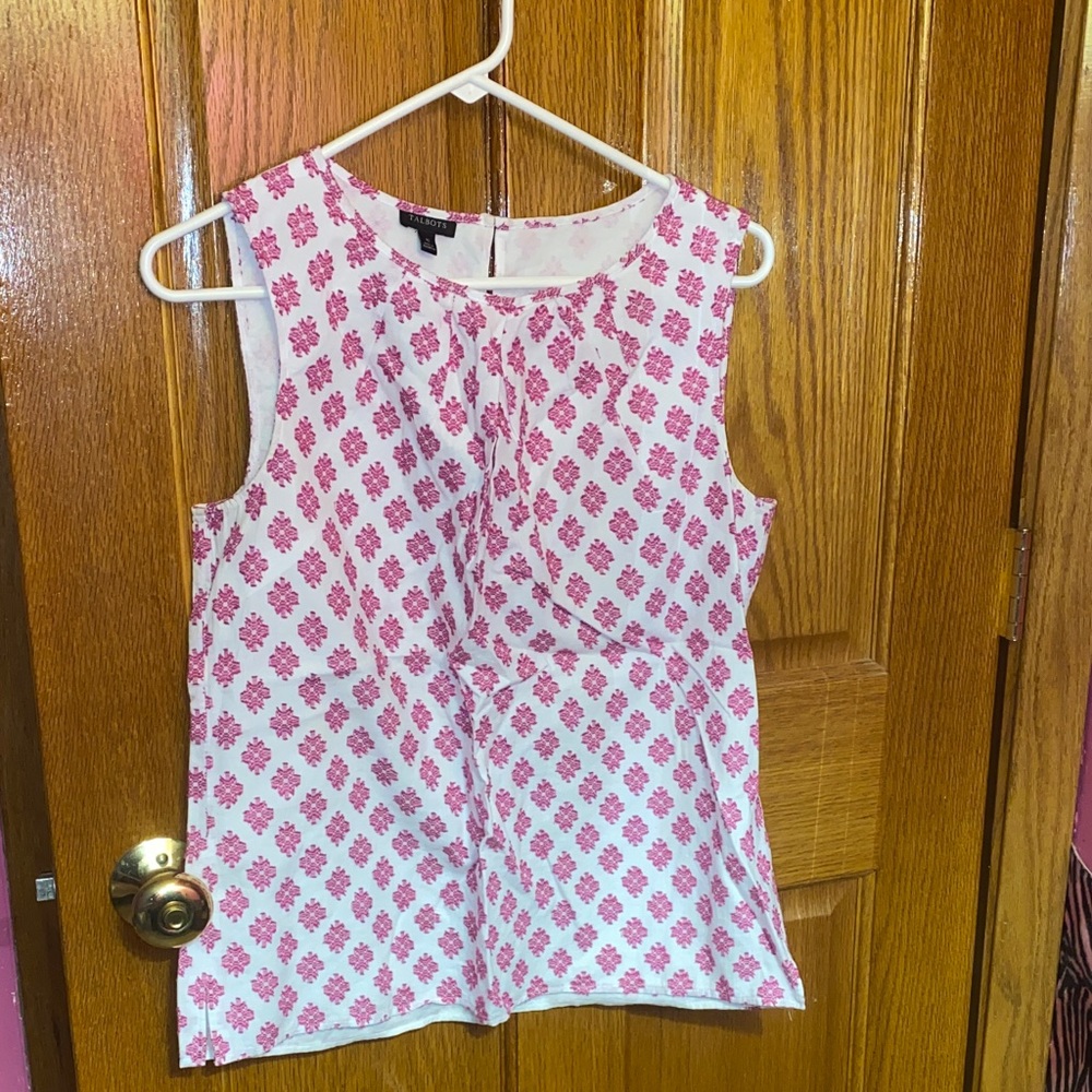 Talbots Pink and White Sleeveless Blouse